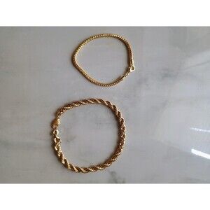 Set Of 2 Vintage Gold Tone Bracelets Include Rope And Snake Chain Style